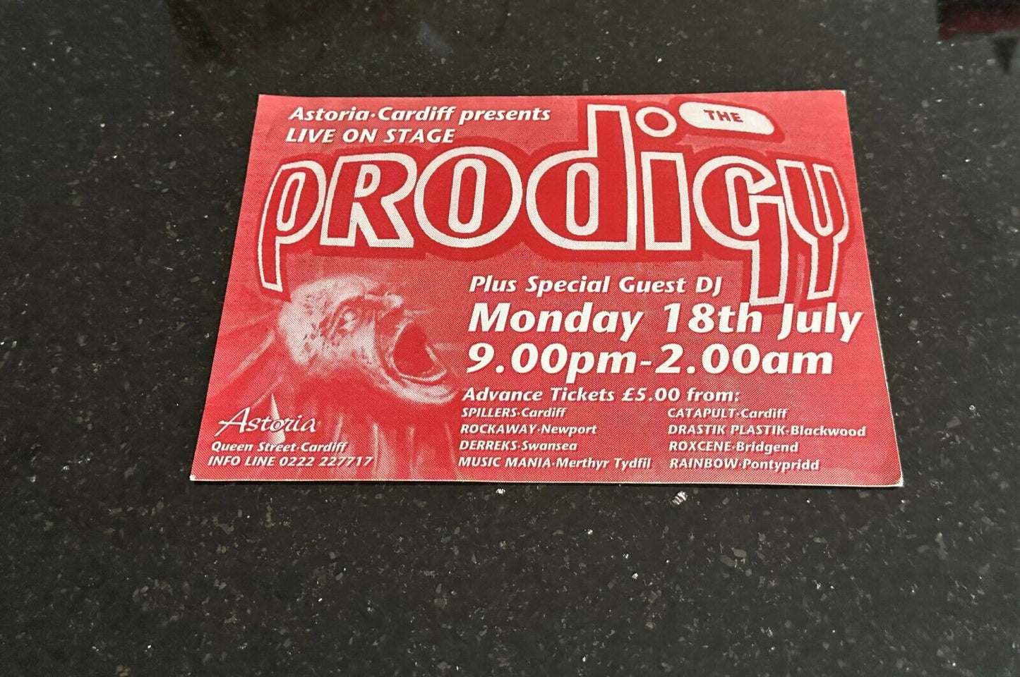 Astoria, Cardiff, Wales 7July 1994 The Prodigy Live PA Rave Flyer Flyers Rare
