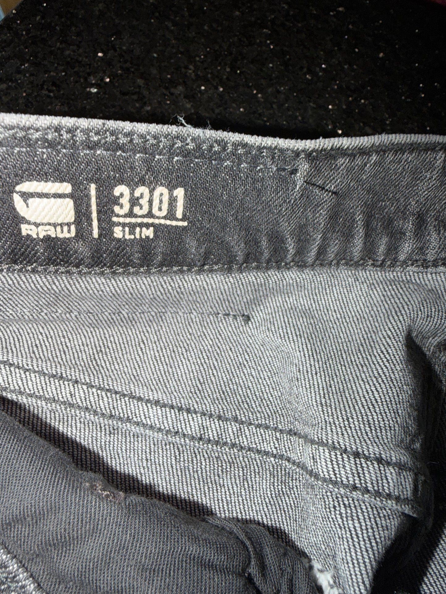 G - Star Mens Jeans 3301 Slim Burten Black/Grey Stretch Denim 32/30
