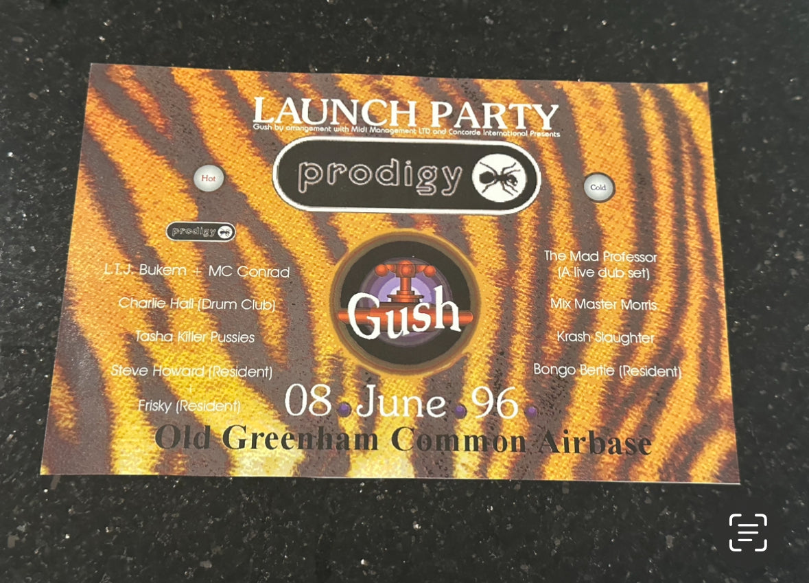The Prodigy -  Launch Party Flyer 8th June 1996 Old Greenham Common Airbase Rare