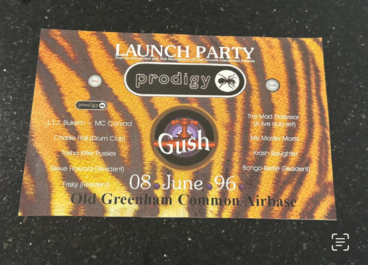 The Prodigy -  Lunch Party Flyer 8th June 1996 Old Greenham Common Airbase Rare