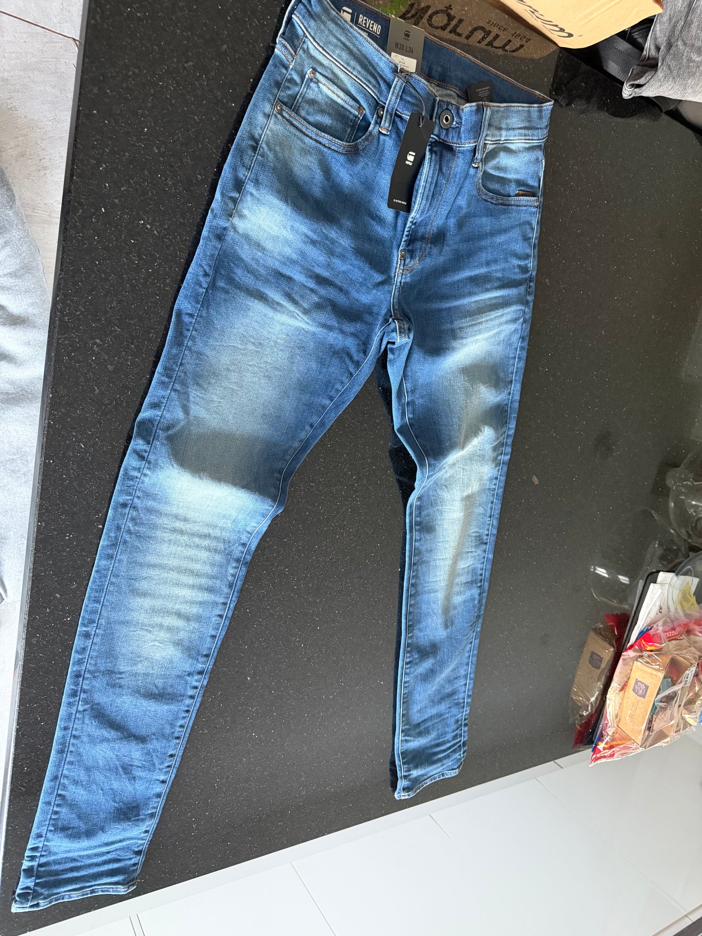 G - Star Mens Revend Skinny Jeans Medium Indigo Aged W30 L34 BNWT